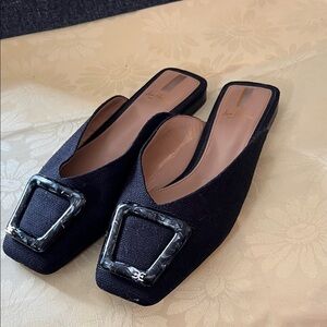 Elegant Black Mules with Marble Buckle